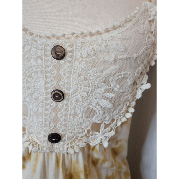 i ner Tied Dyed Tank Long Lace‎ Crochet Front with Wooden Buttons Large - Picture 2 of 7